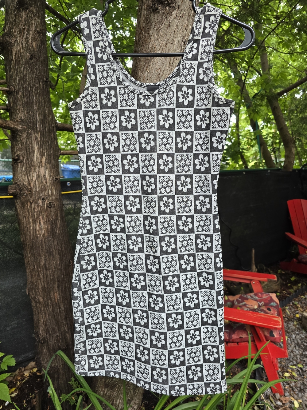 🛍3/$30 Signature Black and White Floral Check Bodycon Mini Dress